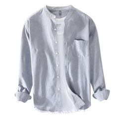 Grey Band Collar Button-Down Shirt