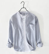 Grey Band Collar Button-Down Shirt