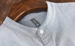 Grey Band Collar Button-Down Shirt