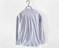 Grey Band Collar Button-Down Shirt