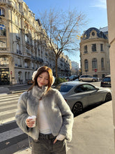 Grey Faux Fur Zipped-Up Winter Jacket