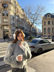 Grey Faux Fur Zipped-Up Winter Jacket