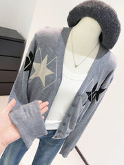 Grey Diamond And Star Print Cardigan