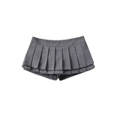Grey Double Pleated Skirt With Inner Shorts