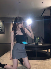 Grey Double Slit Mini Skirt
