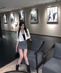 Grey Double Slit Mini Skirt