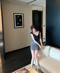 Grey Double Slit Mini Skirt