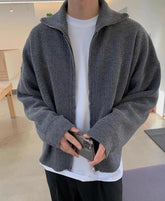 Grey Double Zipper Knitted Jacket