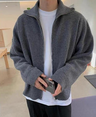 Grey Double Zipper Knitted Jacket