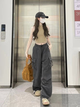 Grey Drawstring Cargo Pants