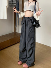 Grey Drawstring Pockets Training Pants