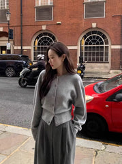 Grey Drop-Shoulders Button-Up Cardigan