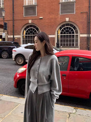 Grey Drop-Shoulders Button-Up Cardigan
