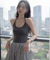 Grey Dual Eyelet Halter Top