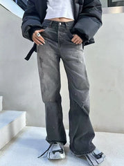 Grey Faded Rugged Workwear Jeans
