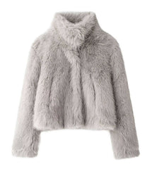 Grey Faux Fur Collared Jacket