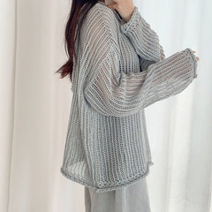 Grey Fishnet Drawstring Hoodie