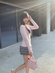 Grey Flowy Tiered Ruffle Skirt