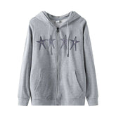 Grey Four Star Print Hooded Jacket
