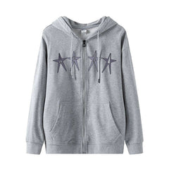 Grey Four Star Print Hooded Jacket