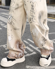 Grey Graffiti Wide Leg Jeans
