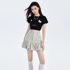 Grey Half Bubble Mini Skirt