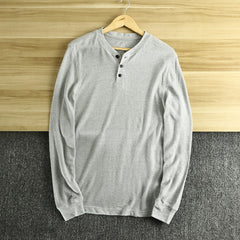 Grey Half Buttoned Long Sleeve T-Shirt