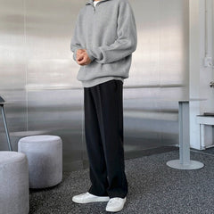 Grey Half Zipped Ribbed Sweater