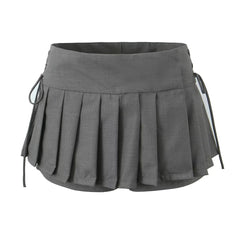 Grey Laced-Up Sides Pleated Skort