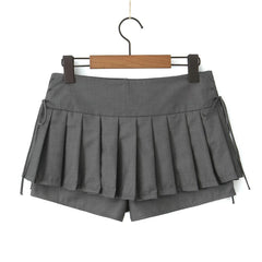 Grey Laced-Up Sides Pleated Skort