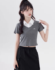Grey Layered Collared T-Shirt