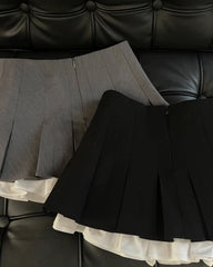 Grey Layered Hem Pleated Mini Skirt