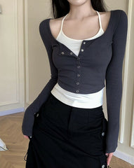 Grey Layered Style Knit Top