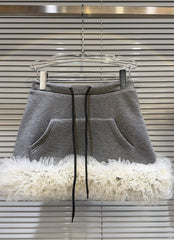 Grey Layered Tulle Sweat Mini Skirt