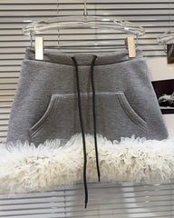 Grey Layered Tulle Sweat Mini Skirt