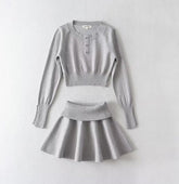 Grey Long Sleeve Top And Skirt Set