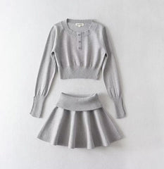 Grey Long Sleeve Top And Skirt Set