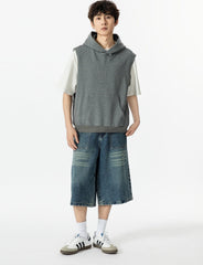 Grey Loose Sleeveless Hoodie