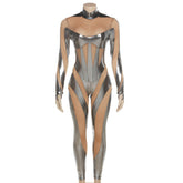 Grey Metallic Cut-Out Jumpsuit