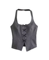 Grey Mini Bows Halter Top