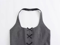 Grey Mini Bows Halter Top