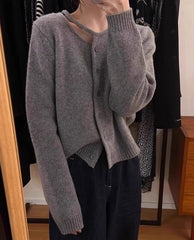 Grey Neckline Cut-Out Cardigan