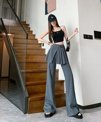 Grey Pants With Pleated Skirt Detail