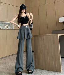Grey Pants With Pleated Skirt Detail
