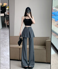 Grey Pants With Pleated Skirt Detail