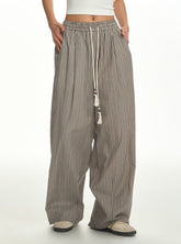 Grey Pinstripe Pleated Wide-Leg Pants