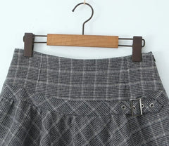 Grey Plaid Lace-Trim Skirt