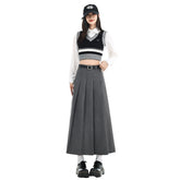 Grey Pleated Long Skirt