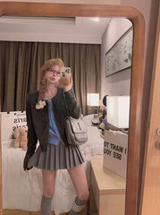 Grey Pleated School Girl Skirt
