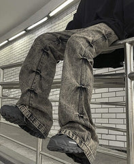 Grey Pleated Sides Jeans